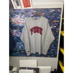 FUBU Sport Long Sleeve Shirt Mens XXL Heather Gray Red Applique Logo